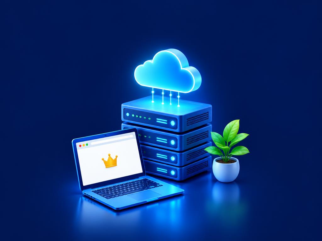Cloud hosting servers and a laptop